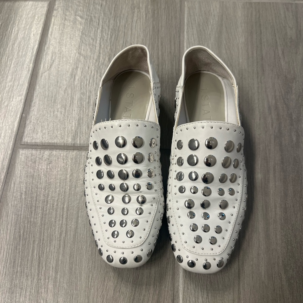 1. State Flintia Studded White Leather Loafers size 7 women’s